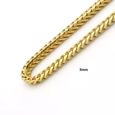   14K Gold Plated Vermeil Over 925 Sterling Silver 3MM Franco Box Chain Necklace • $110.25