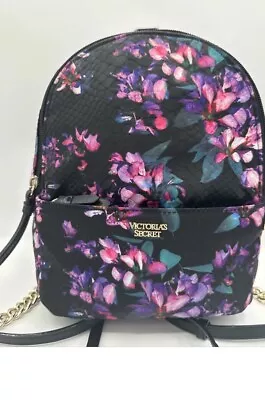 Victoria Secret Purple Pink Floral Mini Backpack VS Purse Bag Travel Chain • $36.99