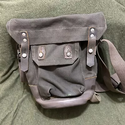 Vtg FKA Swedish Military Canvas Green Shoulder Leather Bottom Sling Field Bag • $46.99