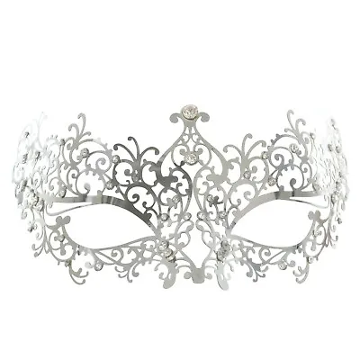 Silver VENETIAN Masquerade MASK Lace Metal | Delicate Clear Diamante Filigree • £9.99