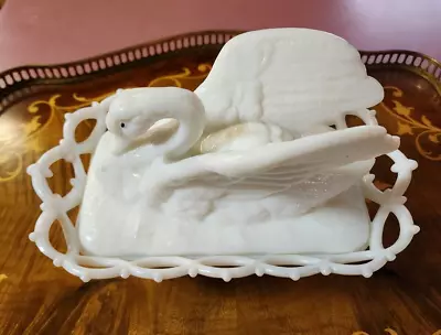 USA WESTMORELAND  Raised Wing Swan Lattice Covered Dish/Bowl Milk Glass • $25