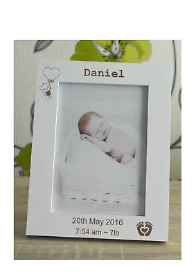 Wooden Photo Frame Personalised New Baby Boy Girl Engraved Gift Keepsake 5 X 7  • £9.99