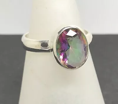 Mystic Topaz Oval Solitaire Ring UK Size L 1/2 Solid Sterling Silver New • £26.99