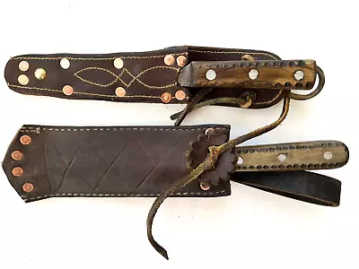 2 Mountain Man Boning Knives W Custom Heavy Duty Leather Sheaths Sword & Shield • $98.90