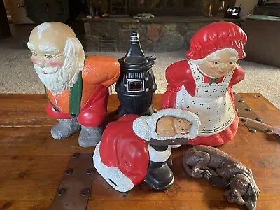 Vintage Mr And Mrs Santa Clause Lighted Stove Dog Cat Ceramic Display • $250