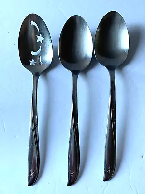 3 PC Twin Star Oneida Community Stainless Atomic Starburst Serving Spoons • $15.50