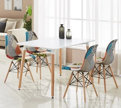 £254.99 • Buy Patchwork Eiffel Halo Dining Set - 4 X Fabric Chairs & White Halo Table Modern