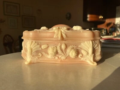 £49.44 • Buy Vintage, Genuine Dusty Rose Incolay Stone Jewelry Trinket Box, Handcrafted