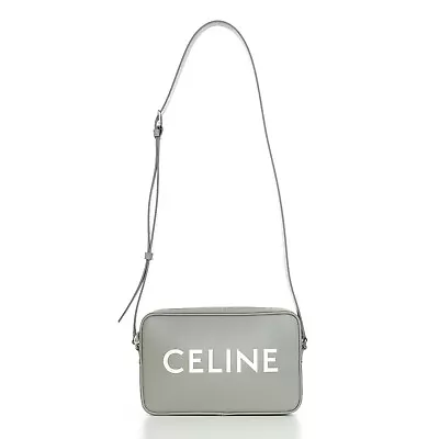 CELINE 1600$ Pale Grey Medium Messenger Bag - Logo Print Smooth Calfskin • $1080