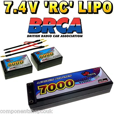 7.4V 3300mAh - 7000mAh 2s LiPo Hard Case RC Car Battery Up To 65C BRCA • £22.60