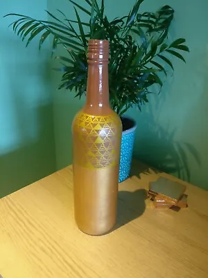 Flower Vase Hand Painted Tall Glass Bottle Table Centerpiece Yellow/Brown/Gold • £5.99