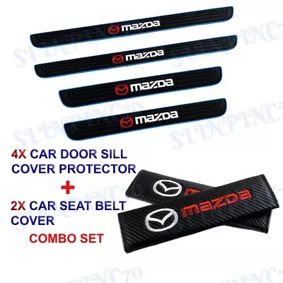 Blue Car Door Scuff Sill Cover Panel Step Protector +SEAT BELT COVER For Mazda • $18.99