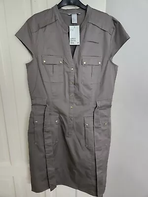 H&M Cotton Utility Shirt Dress Metallic Grey Colour.  Size UK 14 / EUR 40  • £26.99