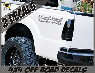 4x4 Truck Decal Set Bass Fishing METALLIC SILVER For Ford Super Duty F-250 Etc • $13.50