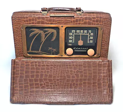 Vintage '40's ADMIRAL CONTINENTAL Portable Suitcase Tube Radio Hawaiian 6P32 6E1 • $26