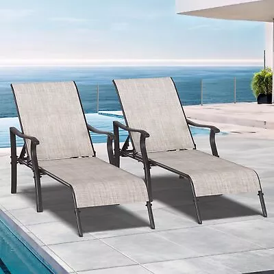Outdoor Chaise Lounge Chair Set Of 2 Textile Pool Chaise Lounger For Patio Beach • $157.80