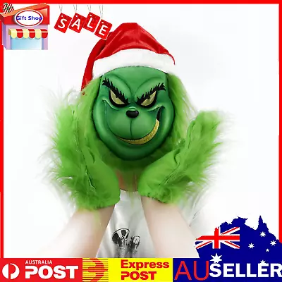 The Grinch Full Head Latex Mask & Gloves Xmas Hat Monster Adult Costume Cosplay. • $9.96