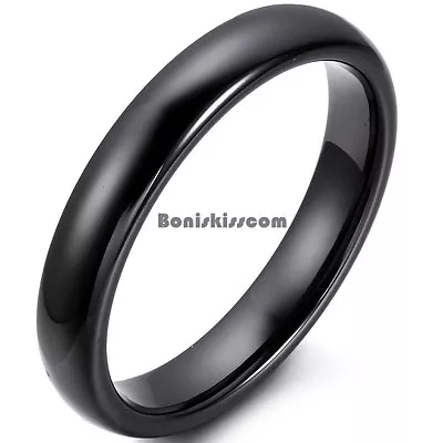 4MM Polished Black Dome Ceramic Ring Comfort Fit Unisex Engagement Wedding Band • $9.99