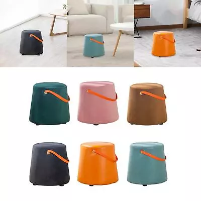 Portable Round Ottoman Footstool Pouf Change Shoes Bench With Handle Compact • £39.96