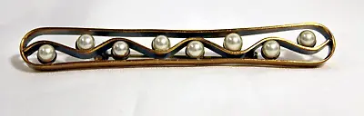 Vintage Mid Century Modern MCM ABSTRACT Faux Pearl Bar Pin Brooch • $7.99