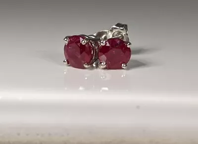 Ruby Natural Pigeon Blood Red Stud Earrings 14K WG 1.2 TCW 5mm Certified GiftBox • $224.97