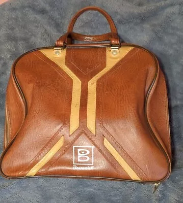 Vintage Brunswick Bowling Bag Single Ball W/ Rack Hard Board Bottom Brown & Tan  • $42