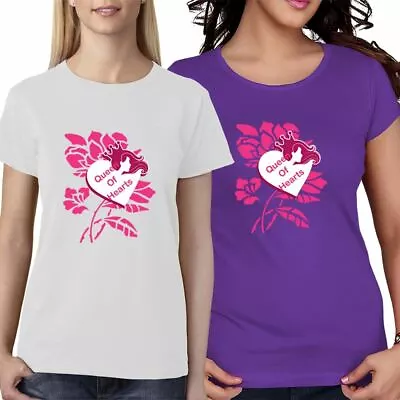 Queen Of Hearts Flower T Shirt Womens Ladies Girls Short Sleeve Top Lot • £9.99