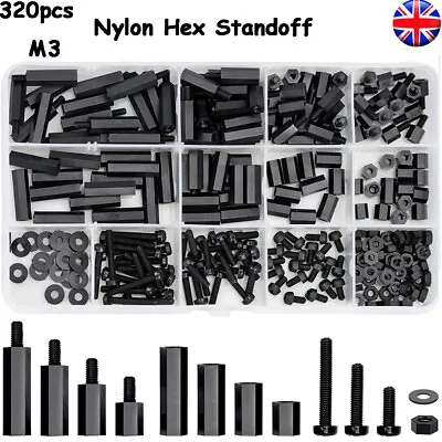 320pcs M3 Black Nylon Hex Column Standoff Spacer Screws Nut Kits For PCB Board • £8.99