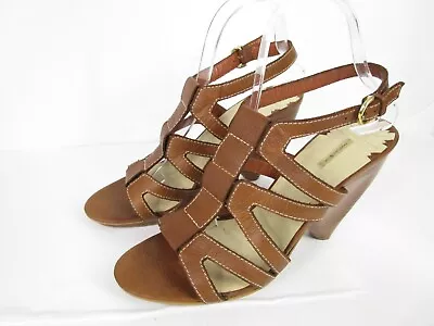 Max Studio Women's Strappy Cognac Tan Brown Wedges Sandals Shoes Sz 9 • $29.99