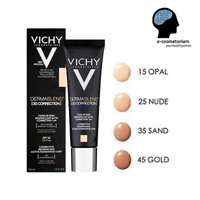 Vichy Dermablend 3D Correction Foundation 1 Fl.oz. (30ml) / Foundation Blender • $29.20