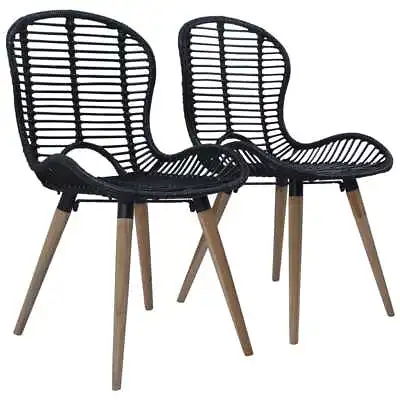 $347.99 • Buy Dining Chairs 2 Pcs Black Natural Rattan VidaXL
