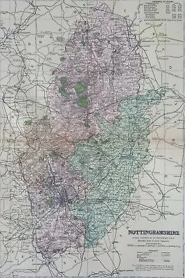 Antique 1904 Large Map Of Nottingham (shire). 119 Years Old. Mansfield Newark. • £14.42