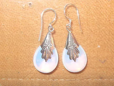 Moonstone Sea Opal 925 Sterling Silver Glass Opalite Glowing Tear Drop Earrings • $13.99