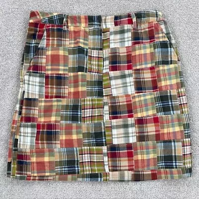 Vintage Larry Levine Mini Skirt 6P Red Blue Madras Plaid Patchwork Y2K Preppy • $9.88