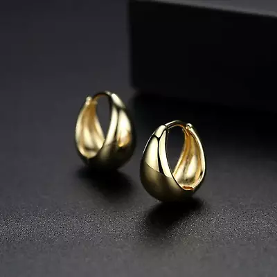 Gold Plated 14mm Hoop Earrings Unisex Hip Hop Fashion Jewelry Women Men • $5.49