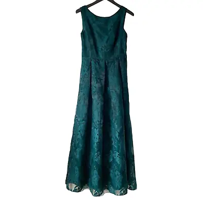 Jucca Women's Ballgown Cocktail Dress Emerald Green Fit Flare Maxi Damask Fit 10 • £49.99