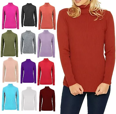 £6.99 • Buy Women's Ribbed Polo Turtle Roll Mock Neck Long Sleeve Jumper Ladies Tops Uk 8-24