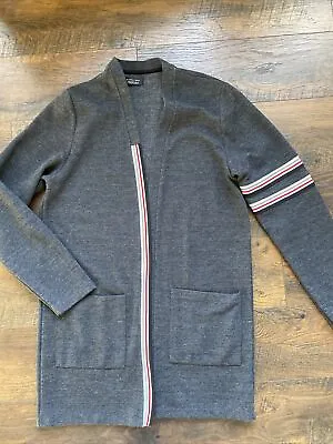 Zara Man Open Front Cardigan Knit Pockets Buttonless Small Mens Gray Striped C2 • $17.98