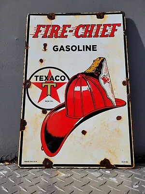 Vintage Texaco Porcelain Sign Fire Chief Gas Oil Texas Star Company Petroleum 18 • $146.58