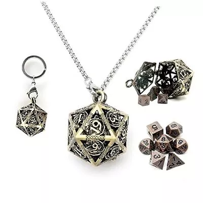  Mini Dice Set With Bronze Hollow D20 Necklace Copper Mini With Bronze Cage • $35.77
