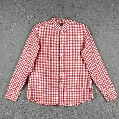 J Crew Tailored By J Crew Button Up Shirt Long Sleeve Pink Orange Mens Size L • $12.59