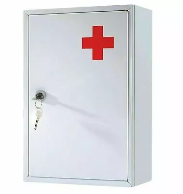 Metal White Cabinet Steel Locking Medicine Drugs Upboard Storage First Aid • £15.88