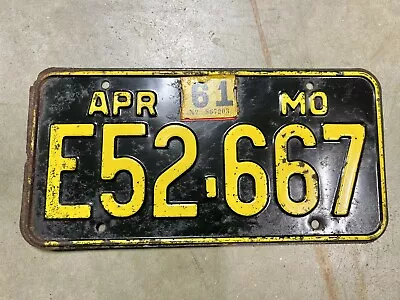 1961 Black And Gold Missouri License Plate No E52-667 • $25