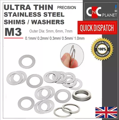 £3.49 • Buy M3 Ultra Thin Washers Shims Spacer Flat Precision Gasket Stainless Steel Din 988