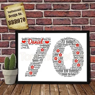 PERSONALISED 70th Birthday Present Print Wordart Greeting Poster Gift Card • £4.90