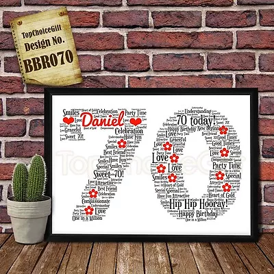 PERSONALISED 70th Birthday Present Print Wordart Greeting Poster Gift Card • £4.90