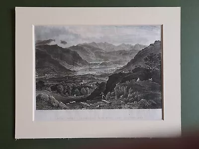 GRASMERE  LAKE DISTRICT HAND COLOURED STEEL ENGRAVING DATE C1860 MOUNTED 7 X9  • £7.99