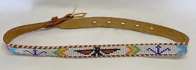 Boys Vintage Beaded T-Bird Motif Leather Belt Western Kid's Size 27  X 2/3  • $8.99