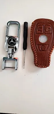 Leather 3 Buttons Car Remote Key Fob Cover Case And Chain For Mercedes Benz • $16