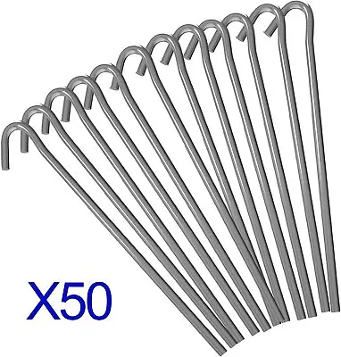 £8.49 • Buy 50 X Heavy Duty Galvanised Steel Tent Pegs Metal Camping Ground Sheet Anchor